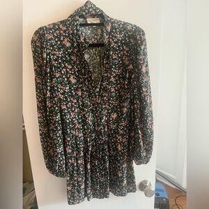 Sezane Floral Mini Dress - Black and Pink